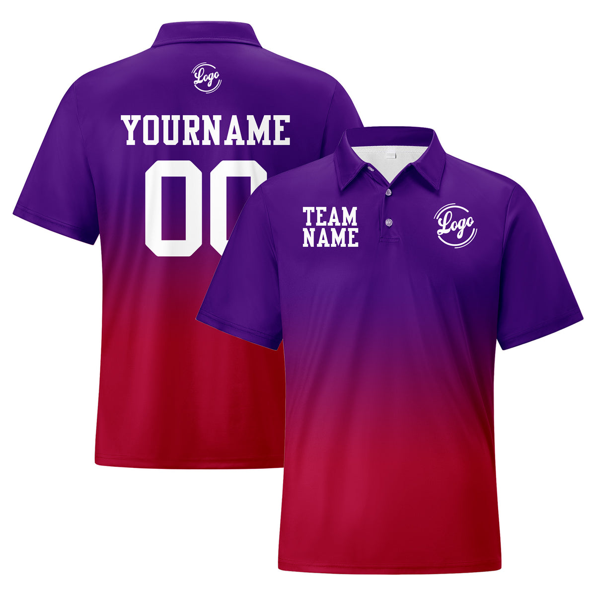 Benutzerdefinierte Lila Rot Fußball Gradient Polo-Shirts Fügen Sie Ihr Einzigartiges hinzu Logo/Name/Nummer