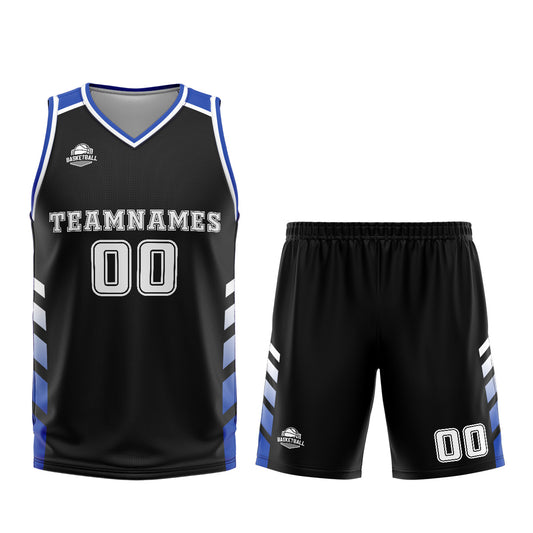 Benutzerdefinierter Schwarz Blau Basketball Jersey Uniform Anzug gedruckt Ihr Logo Name Nummer