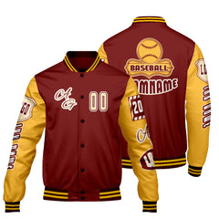 Maßgeschneiderte Rot Gelb Letterman Varsity Jacket Individuelle Stickerei  Druck nach Ihrem Wunsch
