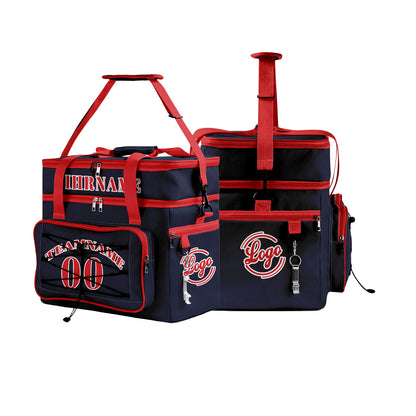 Maßgeschickerte Blau Rot vollflächig bedruckte isolierte Kühltasche mit Doppelwand Wasserdichte 600D Oxford Picknick-Tragetasche für Teamevents & Outdoor-Grillen