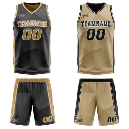 Benutzerdefinierte Schwarz Braun Reversible Basketball Jersey Personalisierte Drucken Name Nummer Logo