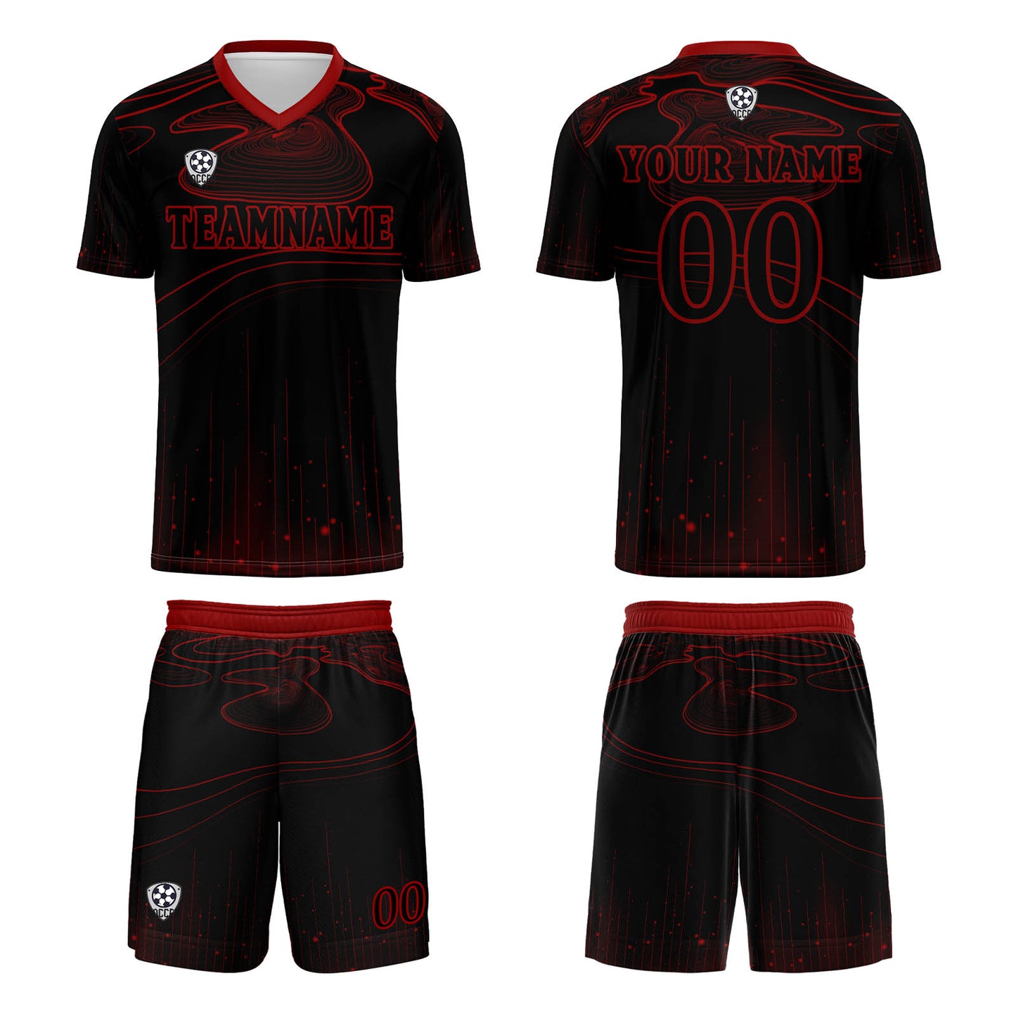 Benutzerdefinierte Schwarz Rot Trikots für Männer Frauen Personalisierte Fußball Uniformen für Erwachsene und Kind