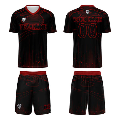 Benutzerdefinierte Schwarz Rot Trikots für Männer Frauen Personalisierte Fußball Uniformen für Erwachsene und Kind