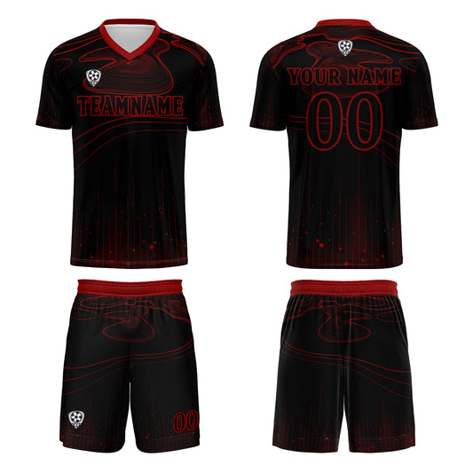 Benutzerdefinierte Schwarz Rot Trikots für Männer Frauen Personalisierte Fußball Uniformen für Erwachsene und Kind