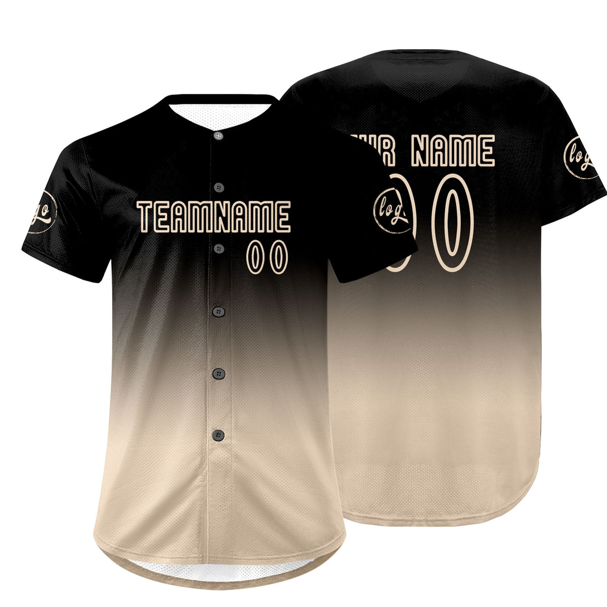 Benutzerdefiniert Schwarz Beige Personalisierter Baseball Jersey mit Farbverlauf Team Uniform mit Namen und Nummer