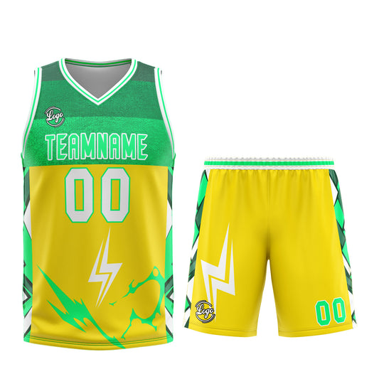 Benutzerdefinierter Gelb Grün Basketball Jersey Uniform Anzug gedruckt Ihr Logo Name Nummer