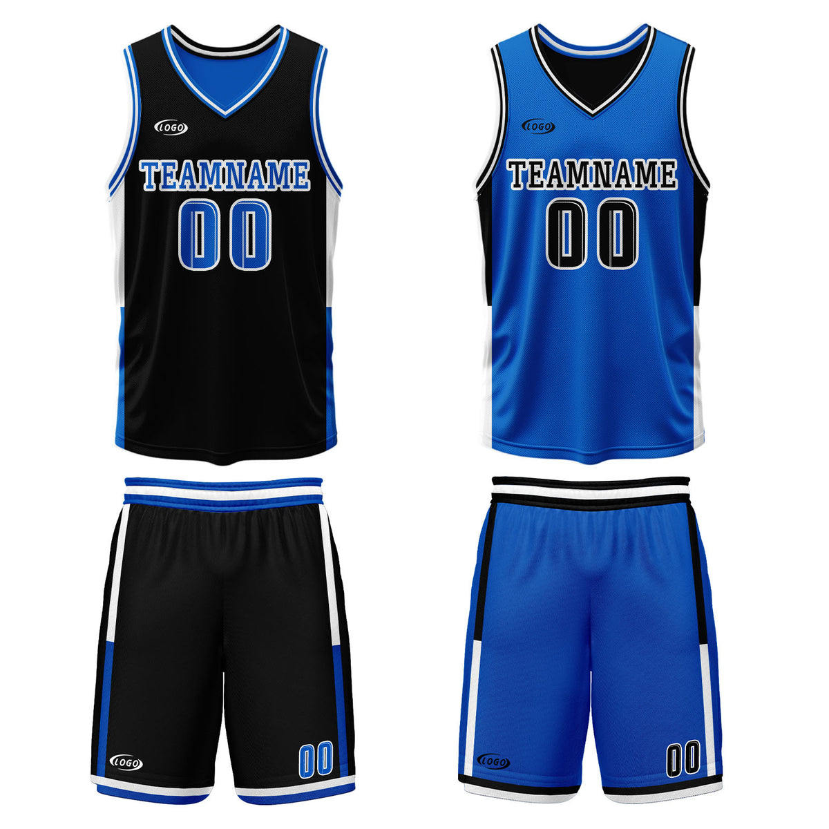 Benutzerdefinierte Schwarz Blau Reversible Basketball Jersey Personalisierte Drucken Name Nummer Logo