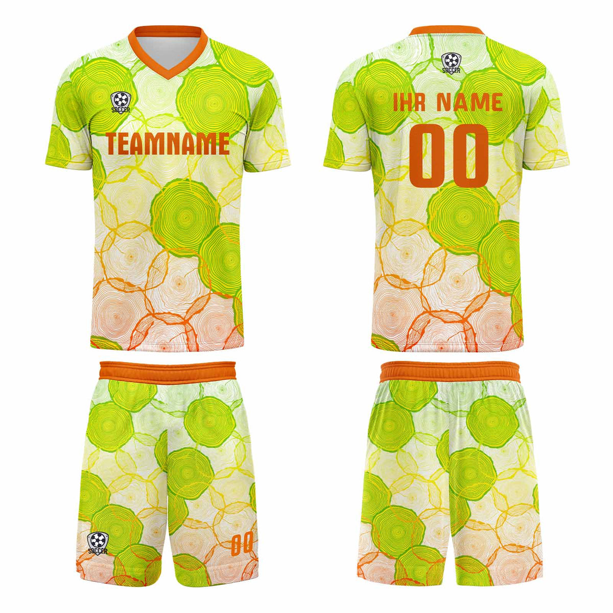 Benutzerdefinierte Grün Orange Gradient Trikots für Männer Frauen Personalisierte Fußball Uniformen für Erwachsene und Kind
