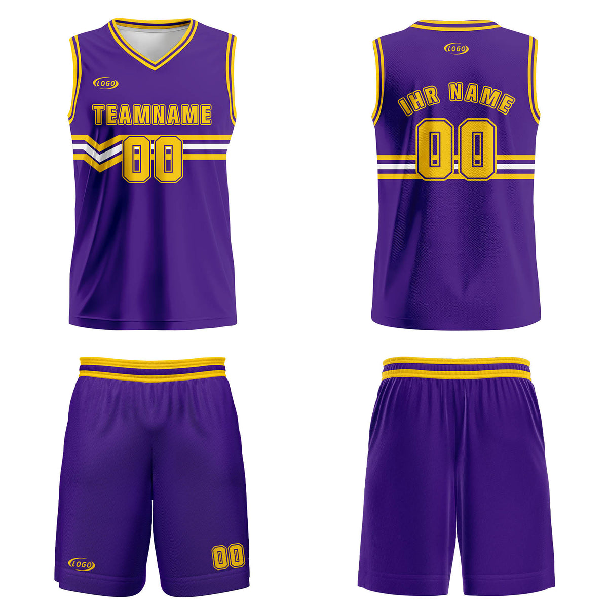 Benutzerdefinierter Lila Gelb Weiß Basketball Jersey Uniform Anzug gedruckt Ihr Logo Name Nummer