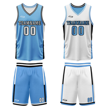 Benutzerdefinierte Blau Weiß Reversible Basketball Jersey Personalisierte Drucken Name Nummer Logo