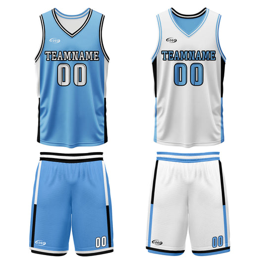 Benutzerdefinierte Blau Weiß Reversible Basketball Jersey Personalisierte Drucken Name Nummer Logo