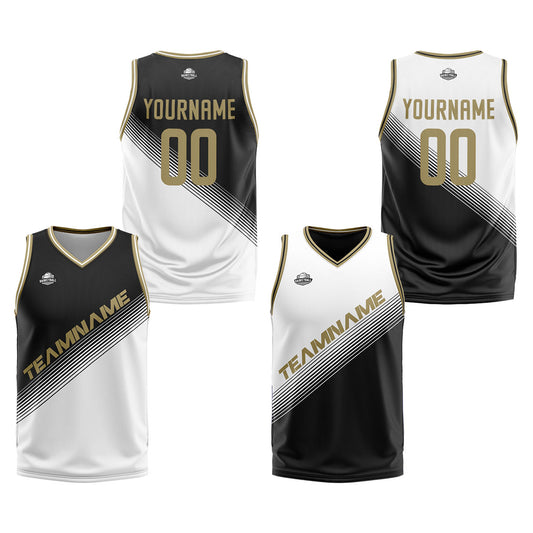 Benutzerdefinierte Schwarz Weiß Reversible Basketball Jersey Personalisierte Print Name Nummer Logo