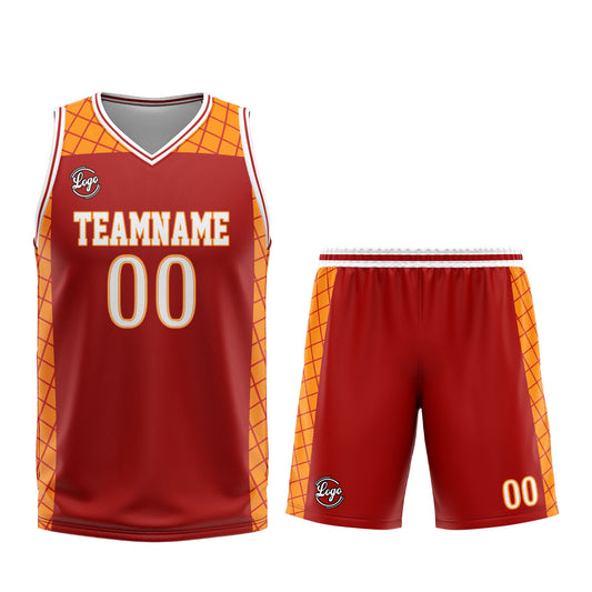 Benutzerdefinierter Rot Orange Basketball Jersey Uniform Anzug gedruckt Ihr Logo Name Nummer
