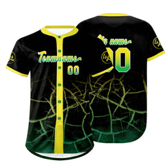 Benutzerdefiniert Schwarz Gelb Grün Personalisierter Baseball Jersey mit Farbverlauf Team Uniform mit Namen und Nummer