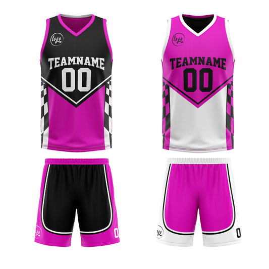Benutzerdefinierte Schwarz Lichtlila Reversible Basketball Jersey Personalisierte Print Name Nummer Logo