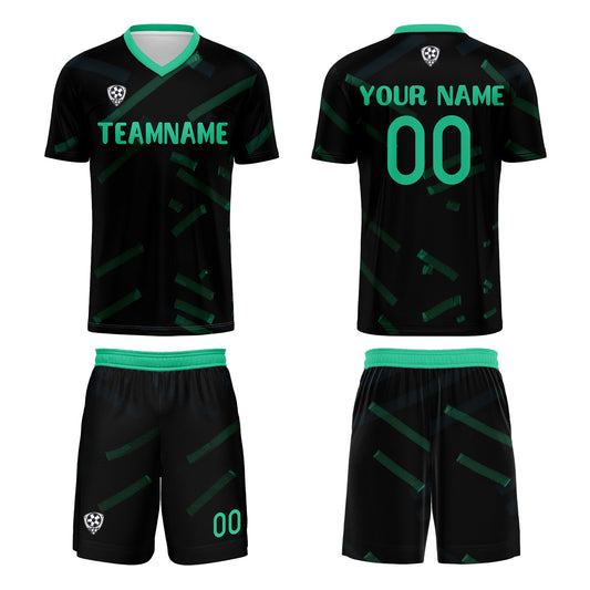 Benutzerdefinierte Schwarz Gras Grün Fußball Trikots für Männer Frauen Personalisierte Fußball Uniformen für Erwachsene und Kind