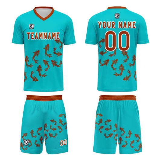 Benutzerdefinierte Sonnig Blau Trikots für Männer Frauen Personalisierte Fußball Uniformen für Erwachsene und Kind