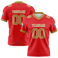 Benutzerdefinierte Rot Gold Fußball Trikots Personalisierter Name Nummer Logo