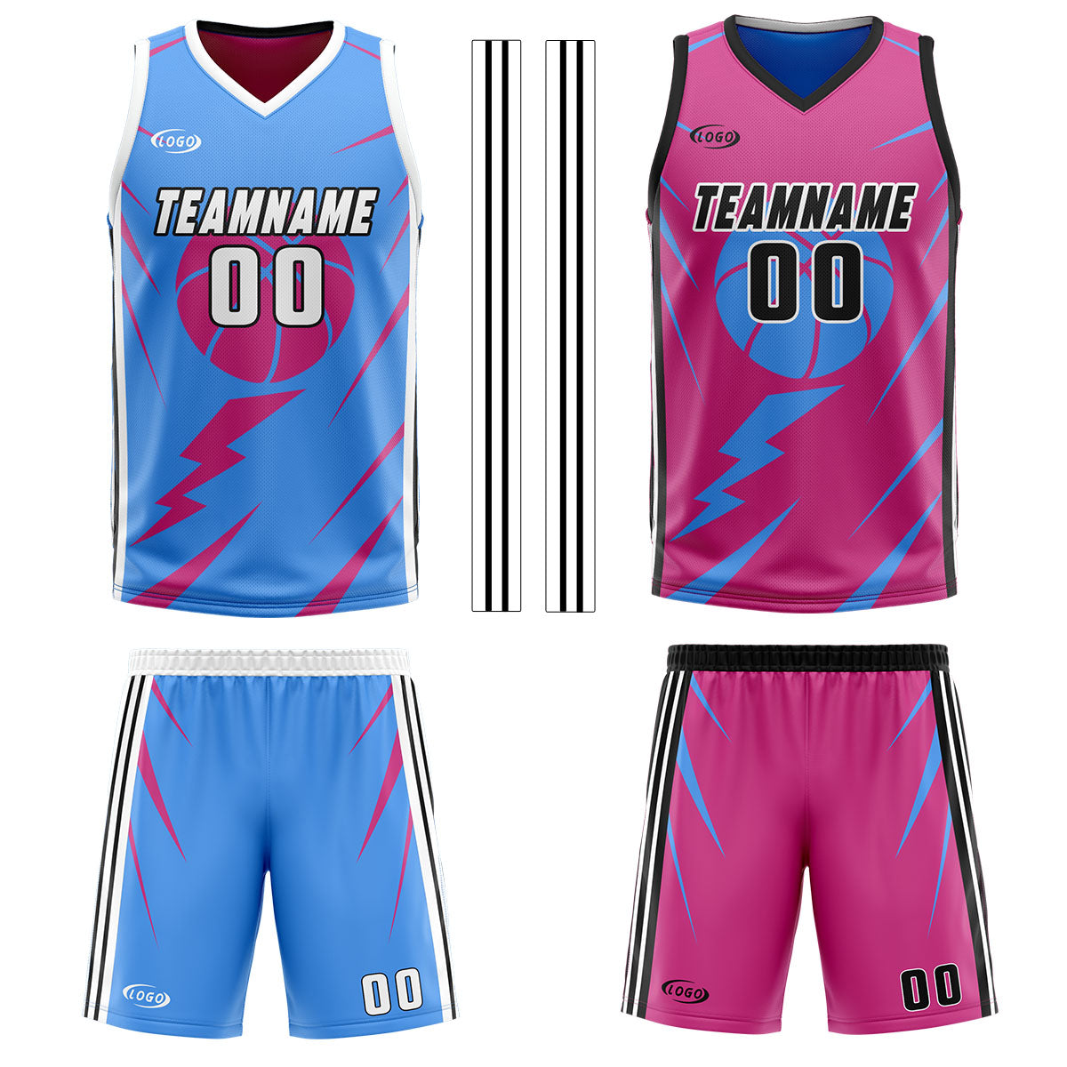 Benutzerdefinierte Blau Rosa Reversible Basketball Jersey Personalisierte Drucken Name Nummer Logo