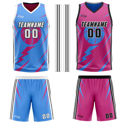 Benutzerdefinierte Blau Rosa Reversible Basketball Jersey Personalisierte Drucken Name Nummer Logo