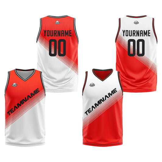 Benutzerdefinierte Rot Weiß Reversible Basketball Jersey Personalisierte Print Name Nummer Logo