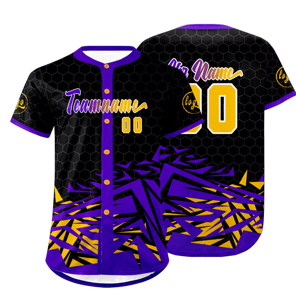 Benutzerdefiniert Schwarz Lila Personalisierter Baseball Jersey mit Farbverlauf Team Uniform mit Namen und Nummer