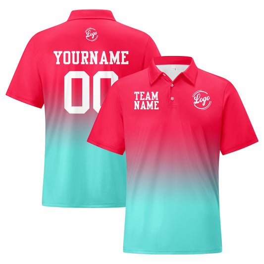 Benutzerdefinierte Lichtrosa Cyan Fußball Gradient Polo-Shirts Fügen Sie Ihr Einzigartiges hinzu Logo/Name/Nummer