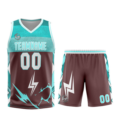 Benutzerdefinierter Braun Cyan Basketball Jersey Uniform Anzug gedruckt Ihr Logo Name Nummer