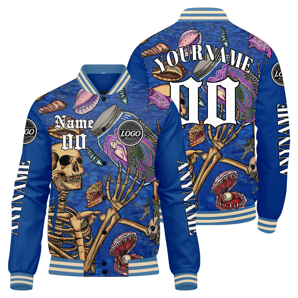 Maßgeschneiderte Blau Letterman Varsity Jacket Individuelle Stickerei Druck nach Ihrem Wunsch