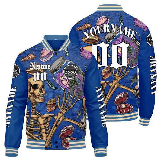 Maßgeschneiderte Blau Letterman Varsity Jacket Individuelle Stickerei Druck nach Ihrem Wunsch