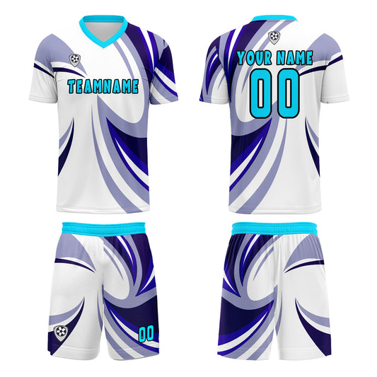 Benutzerdefinierte Weiß Lila Trikots für Männer Frauen Personalisierte Fußball Uniformen für Erwachsene und Kind