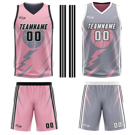 Benutzerdefinierte Rosa Grau Reversible Basketball Jersey Personalisierte Drucken Name Nummer Logo