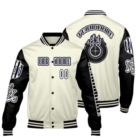 Maßgeschneiderte Weiß Schwarz Letterman Varsity Jacket Individuelle Stickerei  Druck nach Ihrem Wunsch