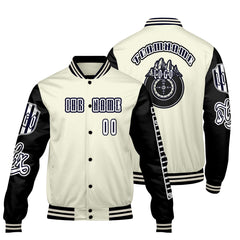 Maßgeschneiderte Weiß Schwarz Letterman Varsity Jacket Individuelle Stickerei  Druck nach Ihrem Wunsch