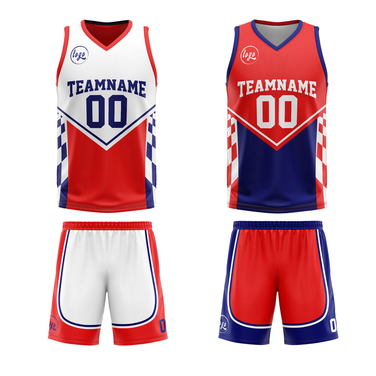 Benutzerdefinierte Blau Rot Reversible Basketball Jersey Personalisierte Drucken Name Nummer Logo