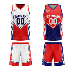 Benutzerdefinierte Blau Rot Reversible Basketball Jersey Personalisierte Drucken Name Nummer Logo