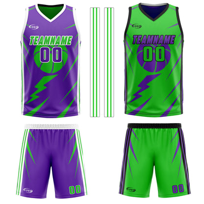 Benutzerdefinierte Lila Grün Reversible Basketball Jersey Personalisierte Drucken Name Nummer Logo