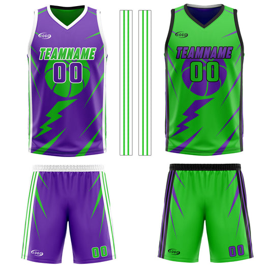 Benutzerdefinierte Lila Grün Reversible Basketball Jersey Personalisierte Drucken Name Nummer Logo