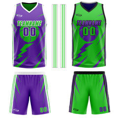 Benutzerdefinierte Lila Grün Reversible Basketball Jersey Personalisierte Drucken Name Nummer Logo