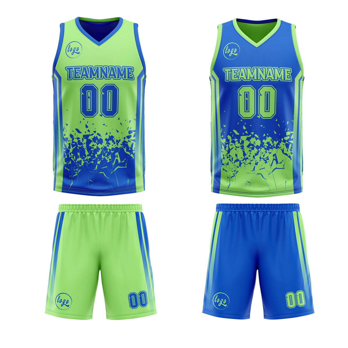 Benutzerdefinierte Blau Grün Reversible Basketball Jersey Personalisierte Print Name Nummer Logo