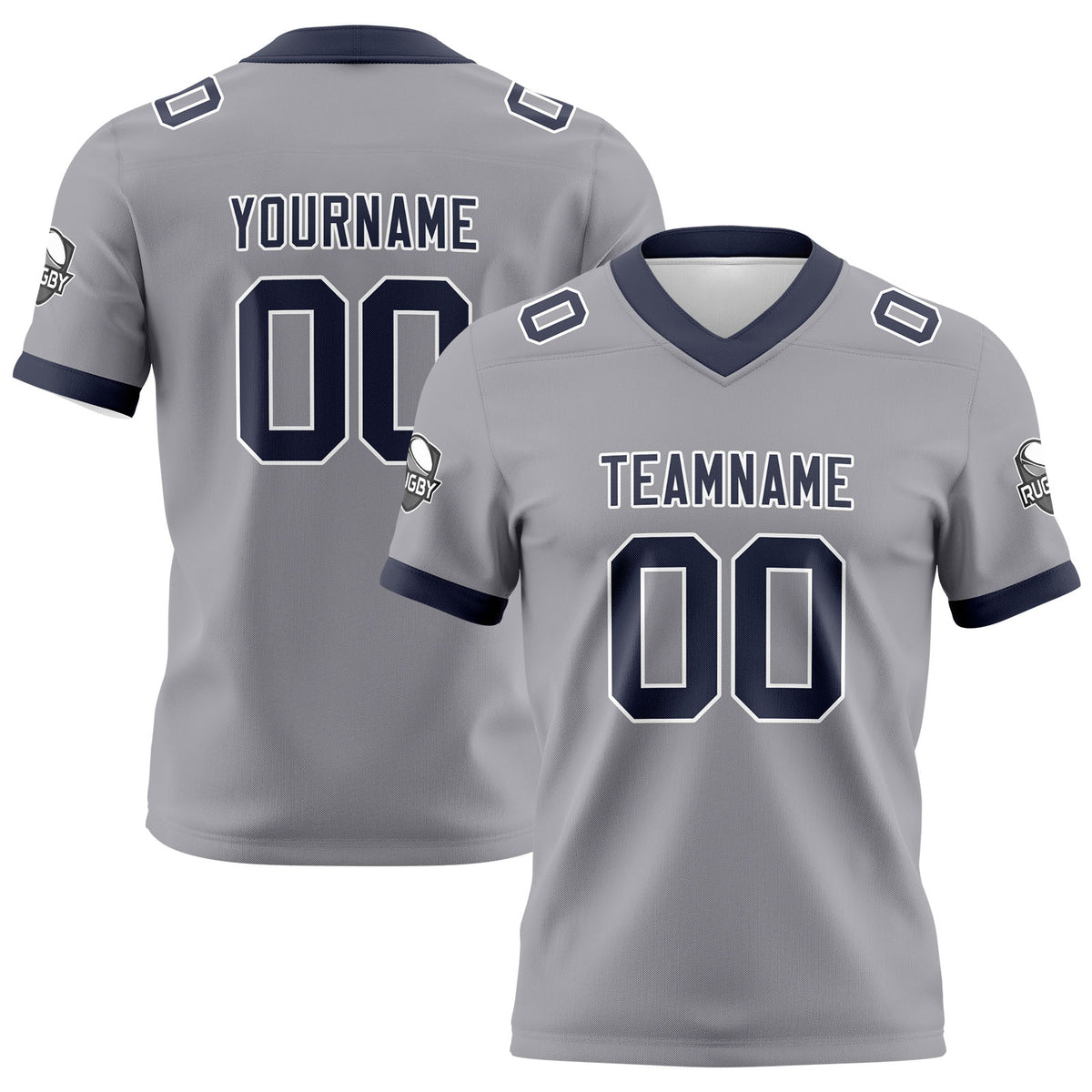 Benutzerdefinierte Grau Marine Fußball Trikots Personalisierter Name Nummer Logo