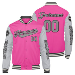 Maßgeschneiderte Rosa Grau Letterman Varsity Jacket Individuelle Stickerei Druck nach Ihrem Wunsch