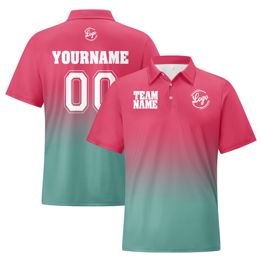 Benutzerdefinierte Rosa Cyan Fußball Gradient Polo-Shirts Fügen Sie Ihr Einzigartiges hinzu Logo/Name/Nummer