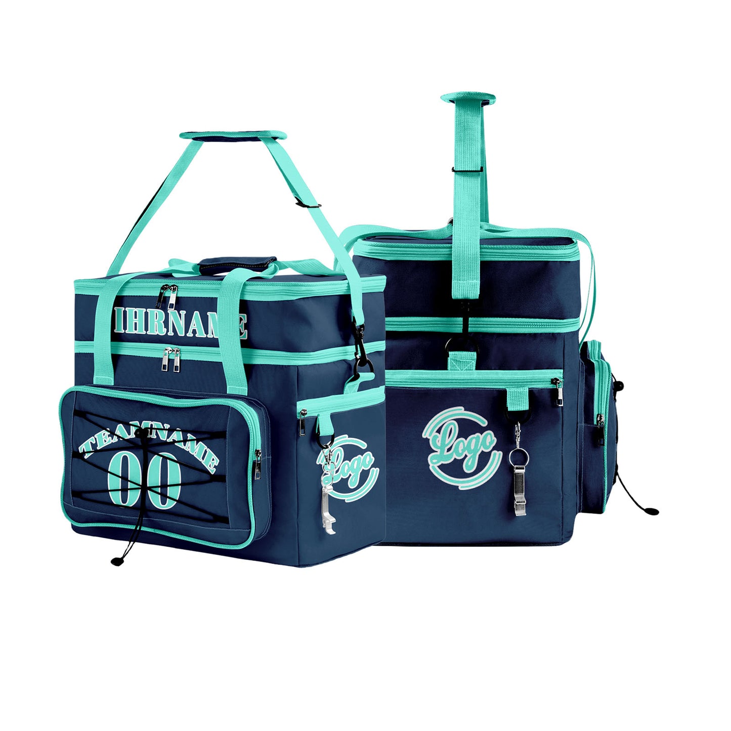 Maßgeschickerte Blau Cyan vollflächig bedruckte isolierte Kühltasche mit Doppelwand Wasserdichte 600D Oxford Picknick-Tragetasche für Teamevents & Outdoor-Grillen