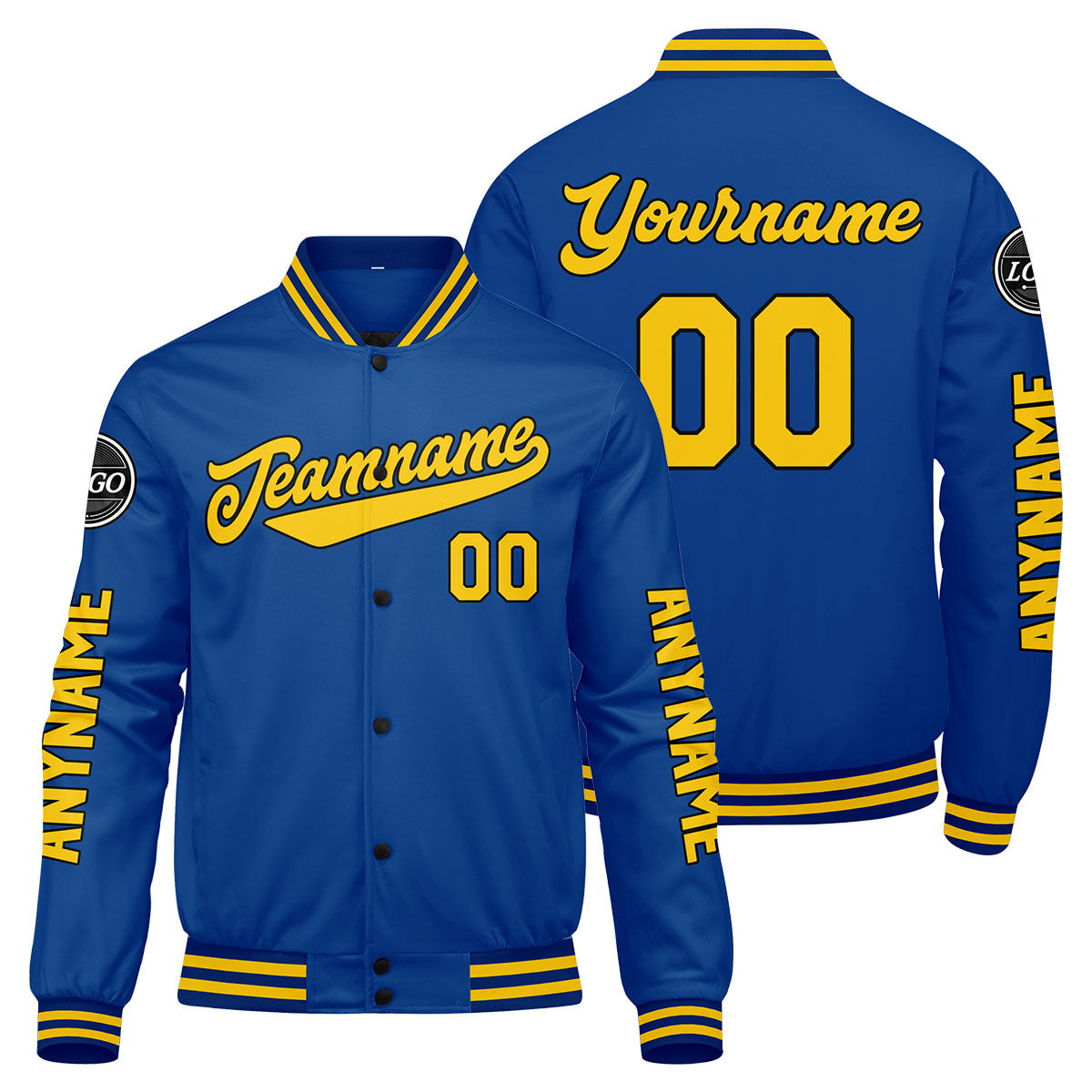 Maßgeschneiderte Königliche Gelb Letterman Varsity Jacket Individuelle Stickerei Druck nach Ihrem Wunsch