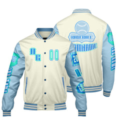 Maßgeschneiderte Blau Grün Letterman Varsity Jacket Individuelle Stickerei  Druck nach Ihrem Wunsch