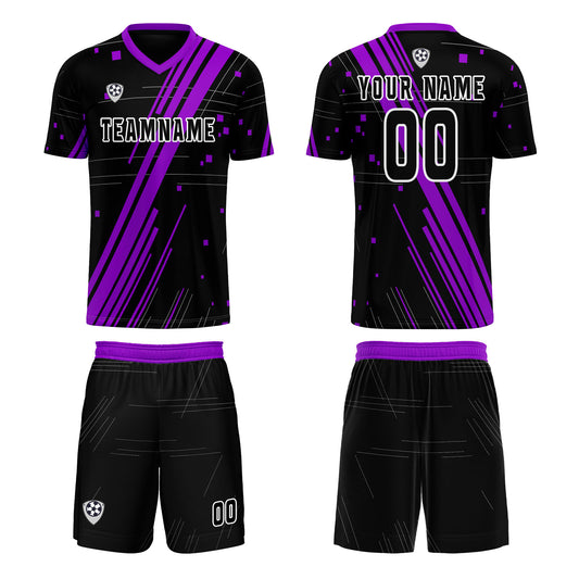 Benutzerdefinierte Schwarz Lila Trikots für Männer Frauen Personalisierte Fußball Uniformen für Erwachsene und Kind