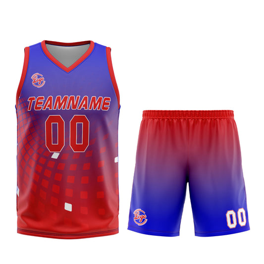 Benutzerdefinierter Blau Rot Basketball Jersey Uniform Anzug gedruckt Ihr Logo Name Nummer
