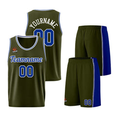 Individuelle Armeegrün-Königlich Basketball Jersey Shorts für Männer und Frauen Gestickter und gedruckter Name, Nummer und Logo