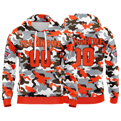 Benutzerdefinierter Sweatshirt-Hoodie für Mann, Frau, Mädchen, Junge. Drucken Sie Ihr Logo, Ihren Namen und Ihre Nummer Orange-Braun